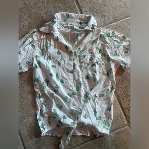 Japna White Shirt with Green Cactus Print